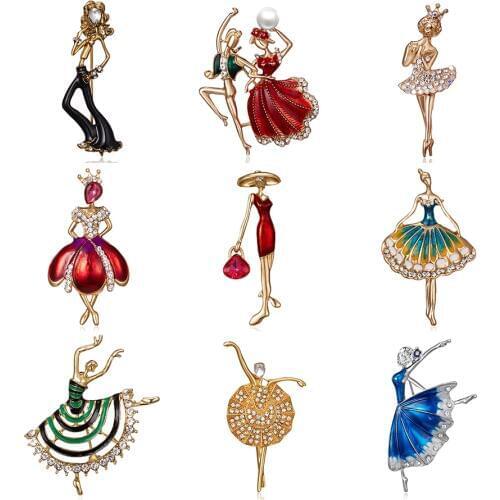 Belleper Temperament Ballet Girl Dancer Crystal Brooches Women Cute Pin Cartoon Beautiful Princess Ballerina Punk Boy Jewelry