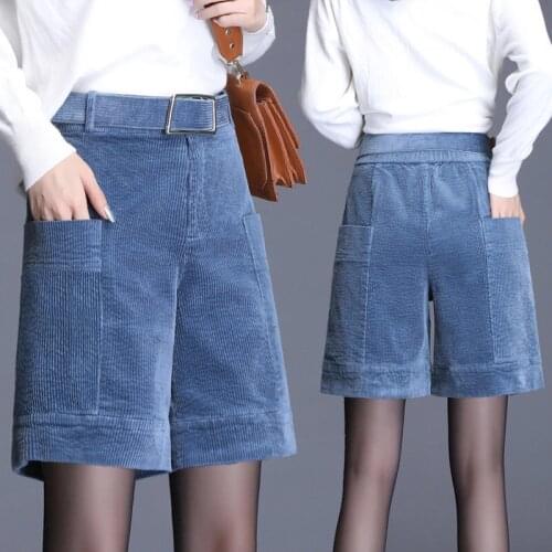 2020 Winter Fall Women High Waisted Blue Navy Black Brown Corduroy Shorts , Korean Fashion Woman Clothes , 4xl Shorts