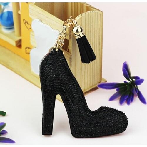 Keychain For Women High-Heeled Shose Shape Keyring Rhinestone With Tassel Pendant Fo Girlfriends Gifts Bag Car Key Holder Supply
