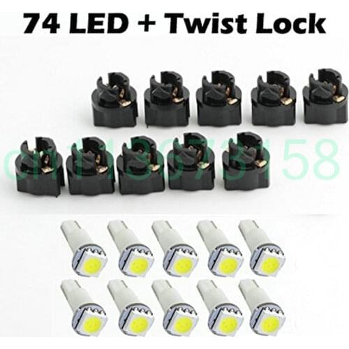10x White PC74 Twist Socket T5 Wedge 37 70 1-SMD 5050 LED Dashboard Instrument Cluster Light