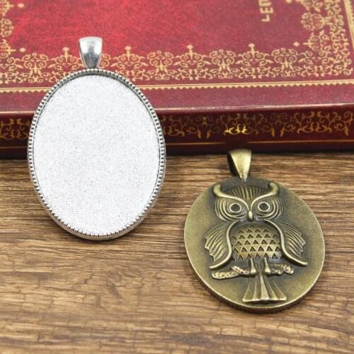 2pcs New Fashion 40x30mm Inner Size Antique Bronze Silver Color Classic Oval Owl Style Cabochon Base Setting Charms Pendant