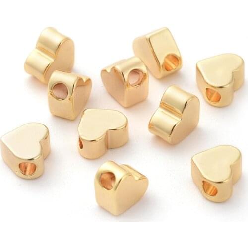 20pcs Brass Heart Beads for jewelry making DIY Bracelet Accessories 6x7x3.5mm, Hole: 2mm