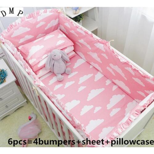 2017! 6PCS Cartoon Cotton Comfortable Feeling Baby Bed Sets cama infantil Baby Crib Bedding Sets (bumpers+sheet+pillow cover)