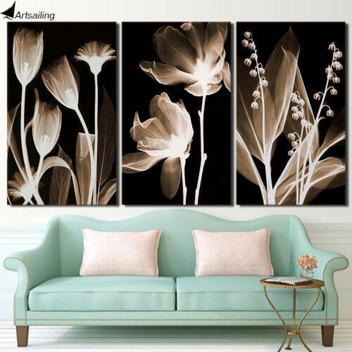 3 Panel Canvas Art Plants Flower in Dark Canvas Painting Wall Art Canvas Poster and Print Wall Picture for Living Room ny-6643D