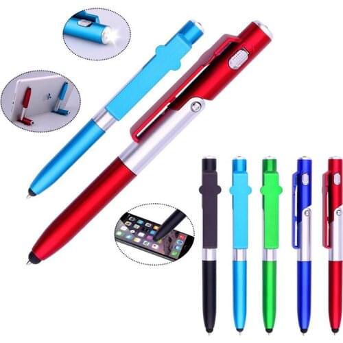 4-in-1 Folding Ballpoint Pen Screen Stylus Touch Pen Universal Mini Capacitive Pen with LED for Tablet Cellphone Stand Accessory