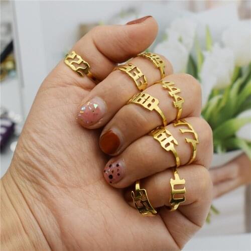 Angel Number 111 222 333 444 Rings 555 777 888 999 666 Stainless Steel Adjustable Finger Rings Open Gold Gothic Jewelry Gift