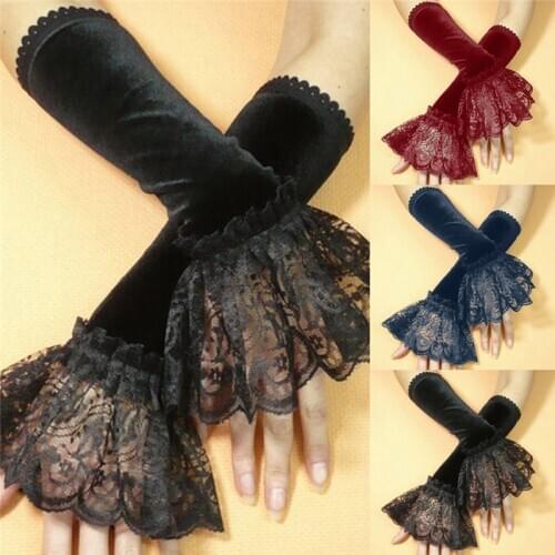 Bigsweety Women Lady Elastic Sleeve Driving Gloves Covered Arm Sleeves Organ Pleated Hollow Hook Long Short Fingerless Gloves