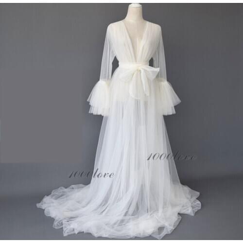 Cheap Maternity Dress for Photoshoot Ruffled Long Sleeve Pajamas Party Nightgowns Wedding Sleepwear Bathrobes Dress Kimono