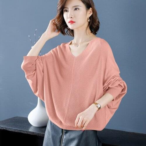 Women Batwing Sleeve Sweater Blouse Spring Loose Knit Clothes Elegant Ladies Plus Size Jumper Long Sleeve