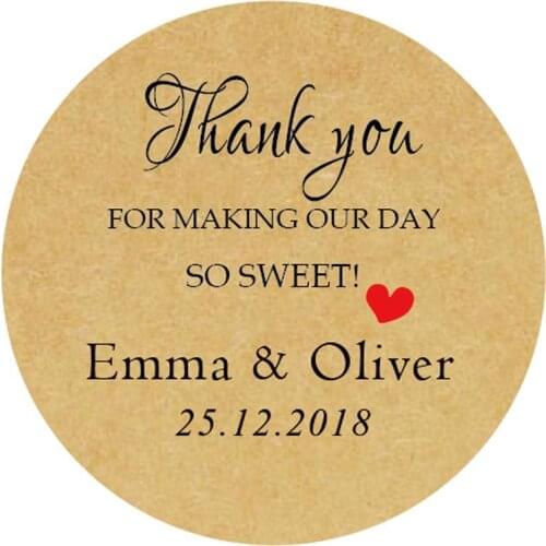 DouxArt 100 Pieces Custom Personalized, Thank You So Sweet Wedding Favors Stickers, 40mm Wedding Party Invit Labels Seals P143
