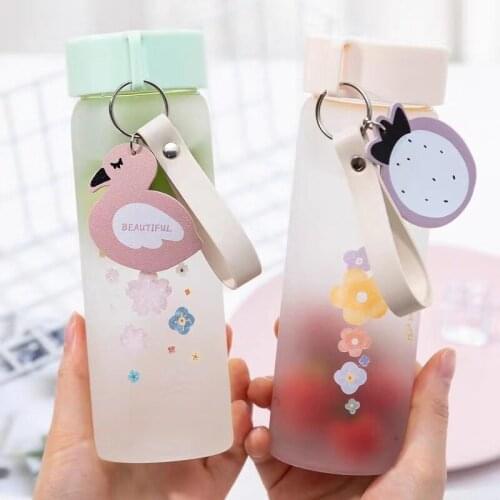 Elegant Flower Glass Cup Creative Trend Portable INS Cute Fresh Female Student Frosted Glass Water Bottle Sport With Key Buckle