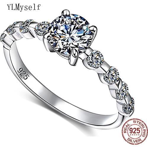 Elegant Real 925 silver ring round cut cubic Zirconia crystal top quality wedding rings engagement jewelry