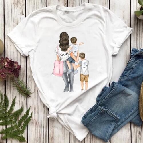 Women T-shirts Short Sleeve Clothing Boy Son Mom Mother Mama Cartoon Ladies Print Graphic T Top Lady Shirt Female Tee T-Shirt