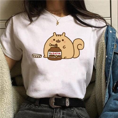 Kawaii cat T Shirt Women T-shirt print Short Sleeve cute cartoon nutella Tshirt Female Harajuku Graphic Tee Shirts Tops Femme