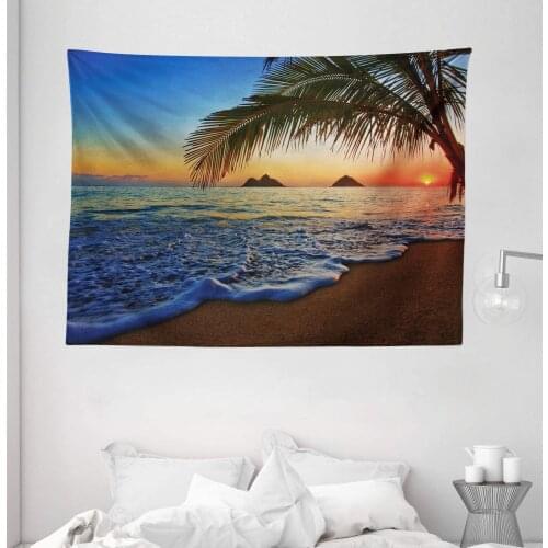 Hawaiian Tapestry Pacific Sunrise At Lanikai Beach Hawaii Colorful Sky Wavy Ocean Wall Hanging For Bedroom Living Room Dorm