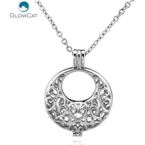 K101 Silver 34mm Baby Heart Bib Diffuser Locket Necklace Beads Cage Steel 18" Aroma Essential Oil Diffuser Locket