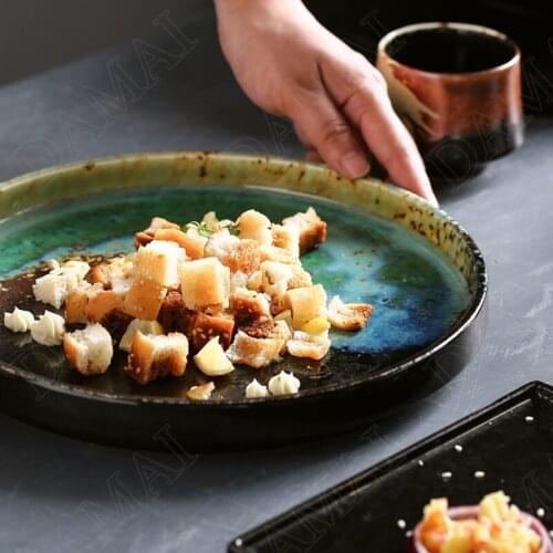 Kiln Change Glaze Ceramic Storage Tray Creativity Western Steak Dishes Dining Table Fruit Salad Plate European Kitchen Tableware