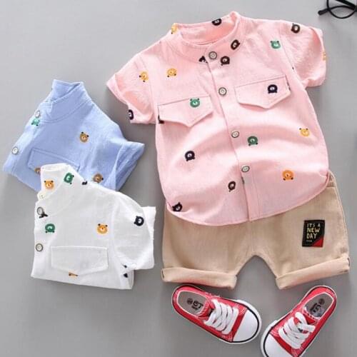 New Outfits Toddler Boy Clothing Summer Bear Print Set Children Clothing Short Sleeve Shirt Suit for Baby Boys Suit