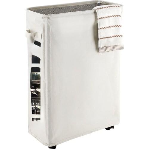 Laundry Basket with Wheels White Canvas Waterproof with Mesh Cover Large Tall