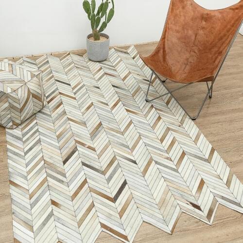 Cow leather block rug geometry living room sofa tea table rug bedroom hand-stitched cowhide carpet