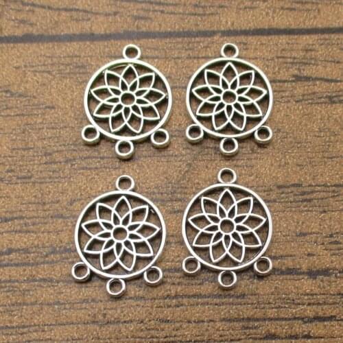 Round Lotus Flower Connectors 30PCS/Lot 13×17mm 1 To 3 Links Handmade Jewelry Necklace Earrings Materials Tibetan Silver-RS990