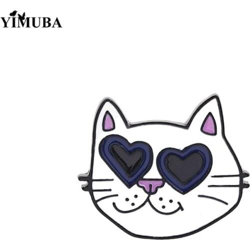 Cool Sunglasses White Cat Hard Enamel Pin Funny Cute Cartoon Lapel Pin Badges Fashion Animal Decorative Accessories Friends Gift