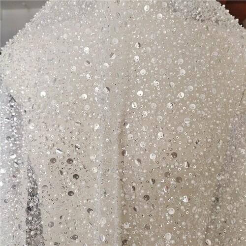 Sequins And Beadsbridal lace fabric tulle lace alencon lace fabric fashion wedding dress ivory fabric 135cm width Sell For 1 Y