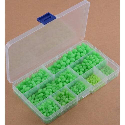 LETAOSK 900pcs/Box Green Plastic Oval Luminous Sea Fishing Soft Lures Night Glow Floating Beads