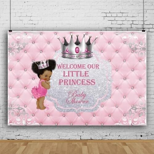 Little Princess with Crown Backdrop Pink Baby Shower Photography Background Holiday Celebration Photo Booth Studio Decor