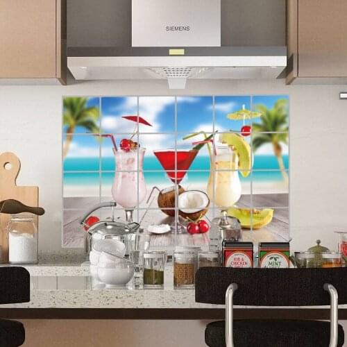 Summer Ice Drink Kitchen Oil Proof Wall Sticker Aluminum Foil Waterproof Self-adhesive Wallpapers Cabinet Stove Decoration Decal