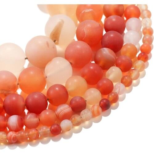 4 - 12mm Matt Dull Polish Natural Orange Red Agates Stone Round Loose Beads For Jewelry Making DIY Necklace Bracelet Wholesale