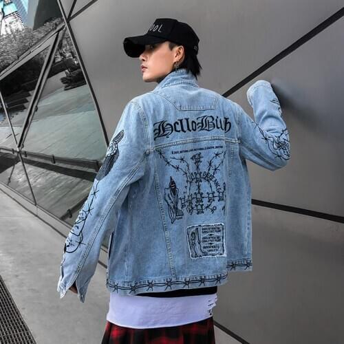 2020 Embroidery Jean Jackets Turn-down Collar new Men Street Hip Hop Jackets Casual Denim Jackets For Man