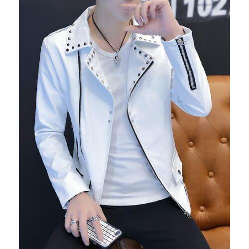 Spring And Autumn White Leather Jacket Men 2021 New Fashion Leather Coat Men Short Slim Motorcycle Male Leather Clothing
