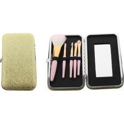 15.5*8cm Glitter Box Women Girls Travel Professional Small Mini Makeup Brushes Set Kit With Mirror