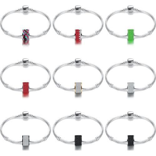 New Fashion Love Snake Chain Silver Color Fit Crystal Charm Bracelet Bangle Charm Bead For Women Gift