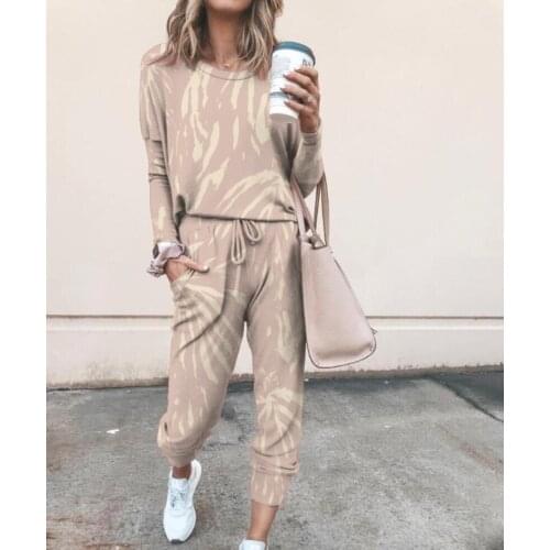 2020 New European and American autumn and winter new printed casual home wear long sleeve womens suit