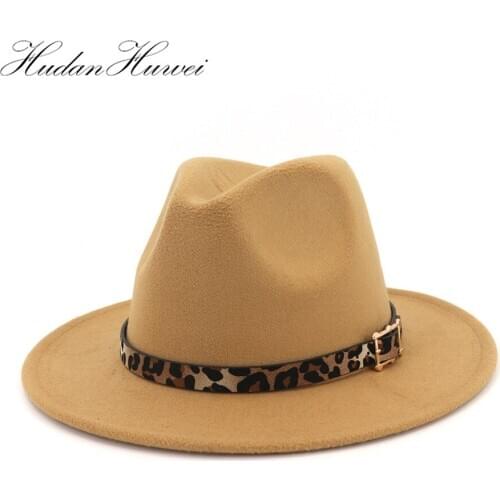 2020 Men Women White Fedora Panama Wool Felt Hat Casual Wide Brim Jazz Hats Trilby Belt Buckle Decorated Church Fascinator Hat