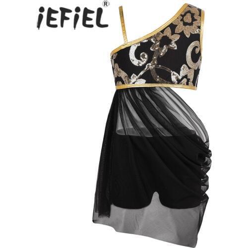 IEFiEL Girls Gymnastics Leotard Ballerina Tutu Performance Floral Sequins Open Drap Dress with Bottoms Kids Lyrical Dancewear