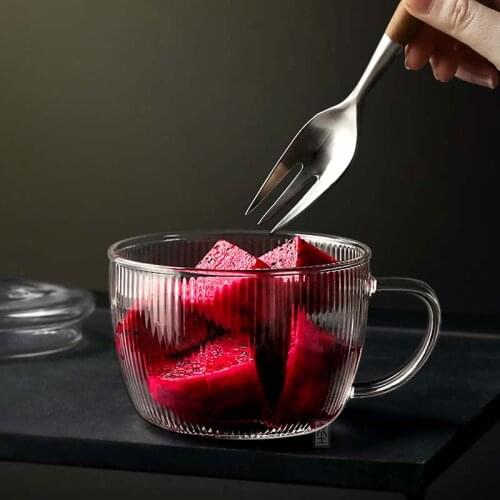 Simple transparent glass breakfast cup with yogurt oatmeal cup with lid large-capacity water cup milk drink cup