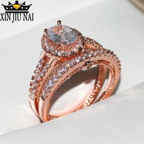 Luxury Female White Oval Zircon Stone Ring Set Simple Rose Gold Engagement Ring Vintage Rings For Women diamond rings for women