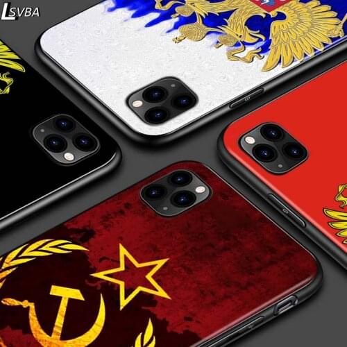 Russia Flag national emblem For iPhone 12 Pro Max Mini 11 Pro XS Max X XR 6S 6 7 8 Plus 5S Bright Black Phone Case