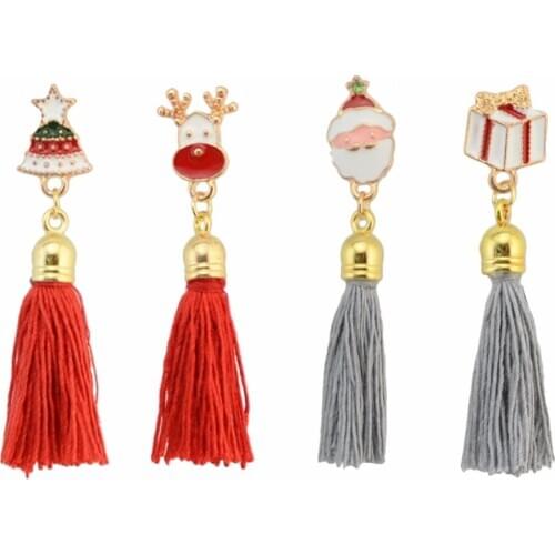 Christmas Santa Claus Tree Elk Deer Brooches Fringe Long Tassel Brooch Pins Clothes Dress Women Kids Party Jewelry New Year Gift