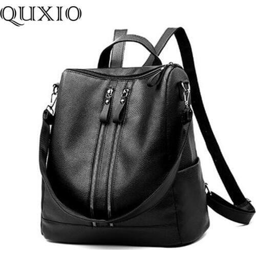 2018 Korean Version Of The New Trend Ladies Multi-function Solid Color PU Leather Backpack Can Be A Shoulder Bag XBB01