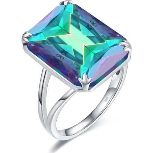 Silver 925 Ring Mystic Topaz Gemstone Engagement Ring Women Bohemia Rectangle 925 Sterling Silver Ring Anniversary jewelry Gift