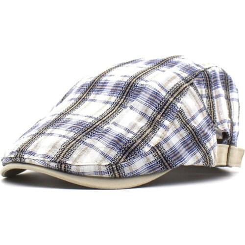 Spring Summer Plaid Newsboy Caps Men Cotton Flat Peaked Cap Women Painter Beret Hats 12