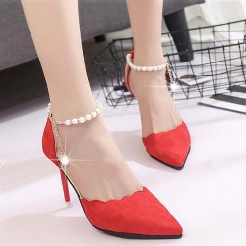 Women Pumps 2018 New Arrival Super Women Shoes High Heel Pointed Hollow Shallow Mouth Wedding Woman Lace Beaded