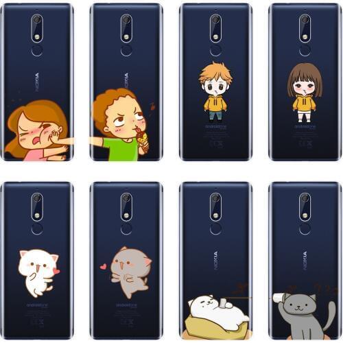 Back Cover For Nokia 2.1 3.1 5.1 6.1 7.1 Cute Couple Love Cat Soft Silicone Case For Nokia 7.1 6.1 5.1 3.1 2.1 Plus Phone Case