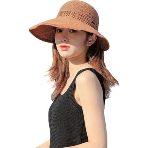 Women Girls Fashion Sunscreen Hat Summer Large Brim Straw Hat Lady Elegant Adult UV Protect Beach Hats Femme