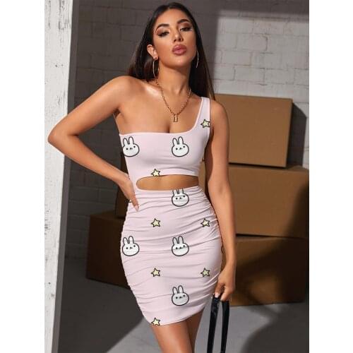 Giyu Brand Rabbit Dresses Women Animal Halter Sleeveless Moon Bodycon Dress Star 3d Print Womens Clothing Plus Size New Beach