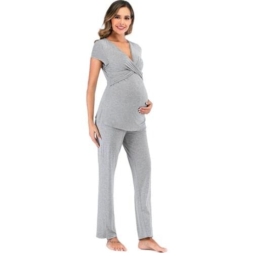 2Pcs/Set Pregnancy Maternity Pajamas Sleepwear Nursing Pregnant Pajamas set Breastfeeding Elegant Maternity Nursing pyjama